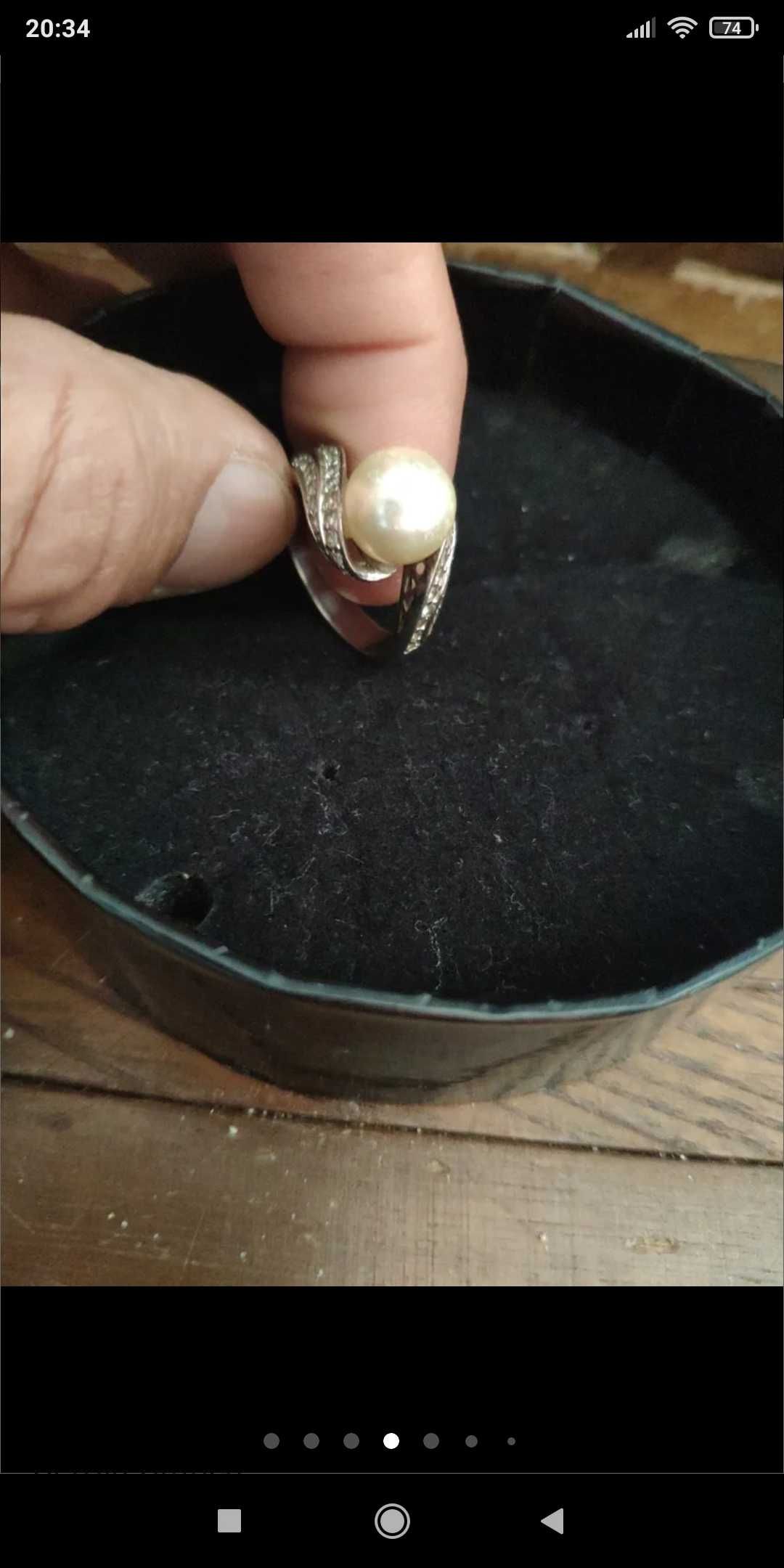 Anel de prata com diamantes e pérola branca