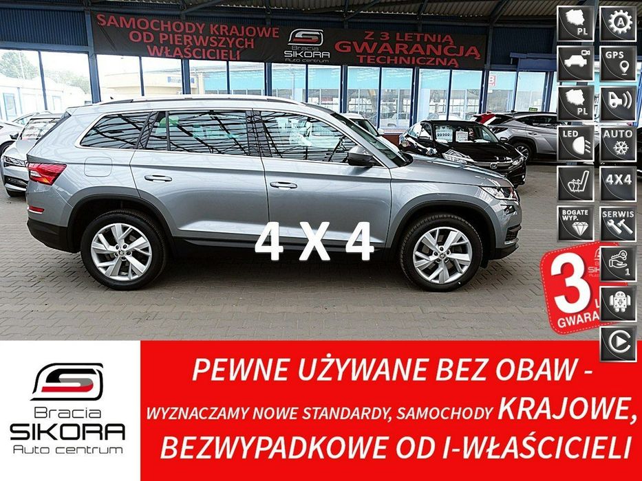 Skoda Kodiaq 7-OSÓB 4x4 DSG 190KM Navi+ACC+LED+Kamera Gwarancja 1WŁ. Kraj Bezwypadk