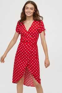 Шикарное красное платье в горошек, H&M, размер M-L