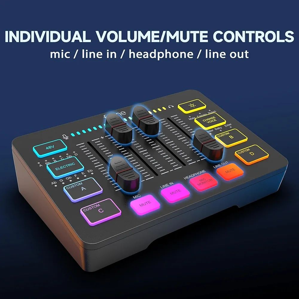FIFINE Mikser audio do gier, RGB mikser z interfejsem mikrofonu
