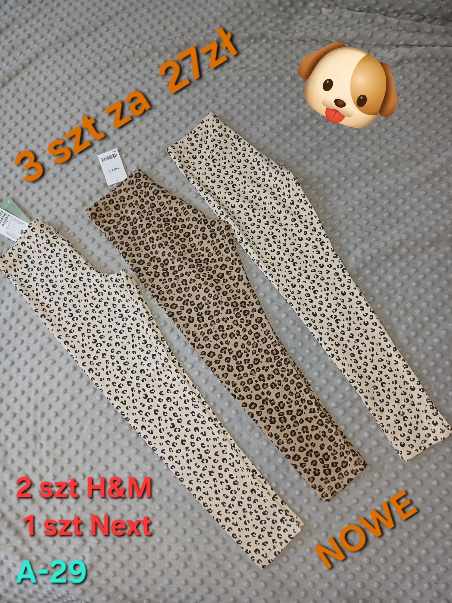 Legginsy gepardowe 2 szt H&M, Next r. 140 NOWE
