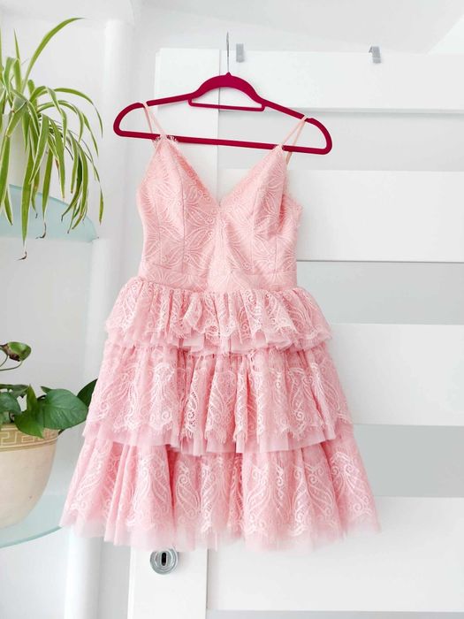 Lou sukienka różowa xs na różne okazje koronkowa