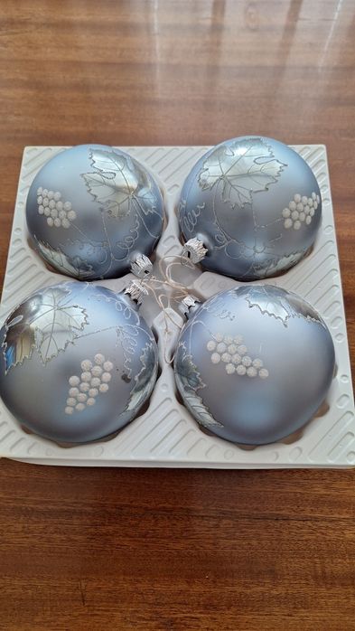 Stare bombki choinkowe PRL duże niebieskie kule 4 szt