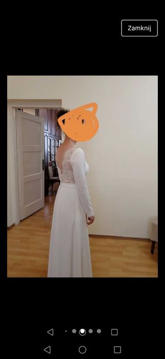 Piękna,skromna, klasyczna suknia ślubna z długim rękawem i kieszeniami