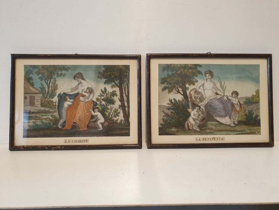 Par de lindas antigas litografias francesas