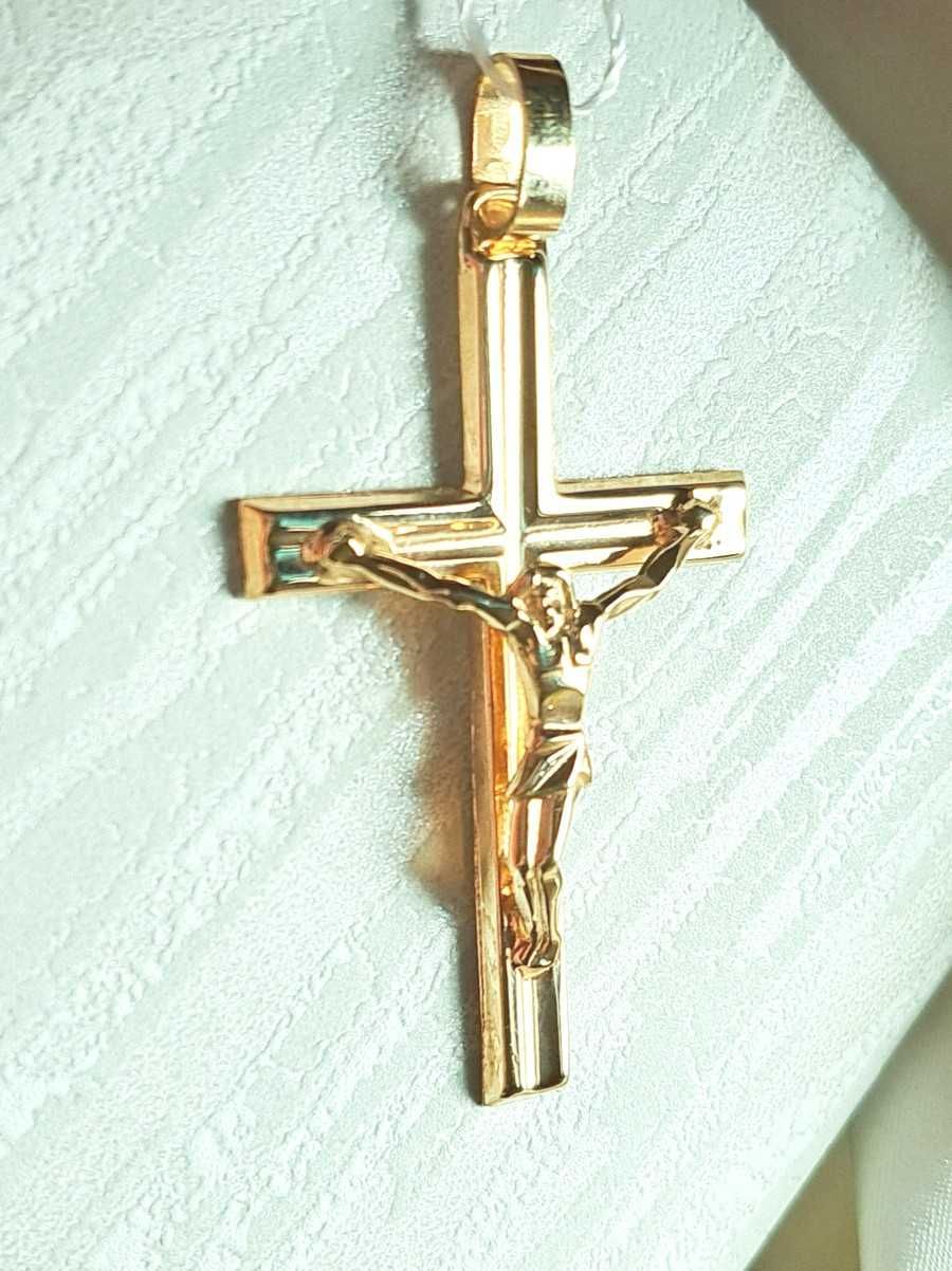 WYPRZEDAŻ !-30% Duży Krzyżyk z Jezusem Złoty pr.375 Z-224