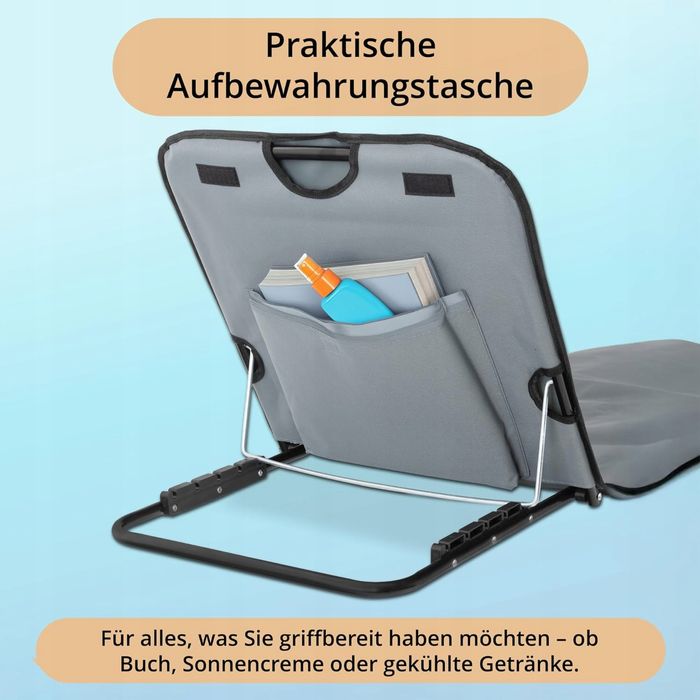 Mata plażowa składana z regulowanym oparciem i torbą – szara