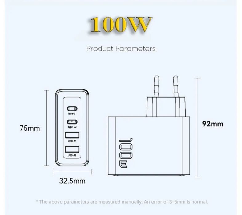 Зарядное  устройство  100W  Essager GaN2 Pro QC PD 20V
