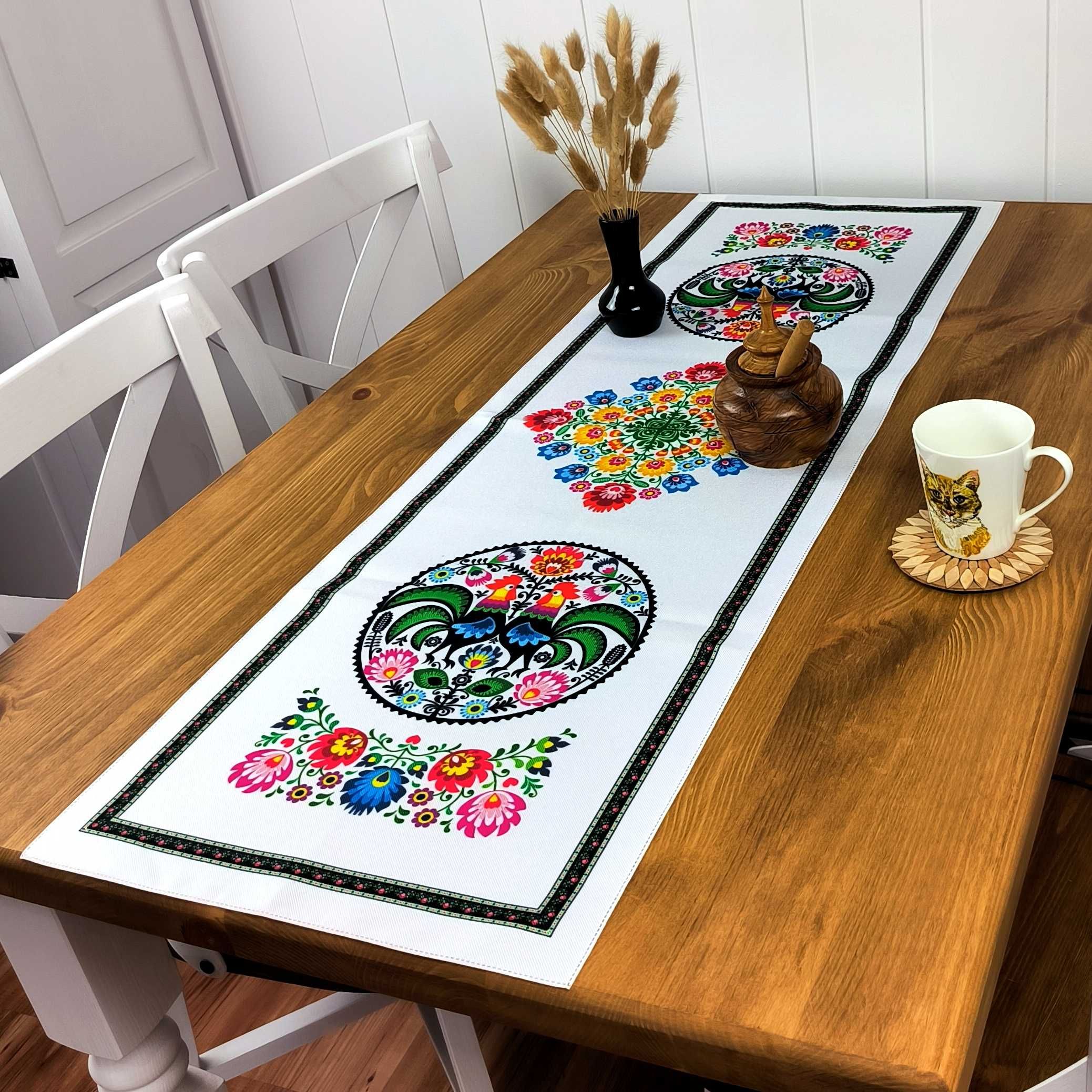 Folkowy Bieżnik na Stół 120x40 cm – Polski Produkt, Laserowy Nadruk