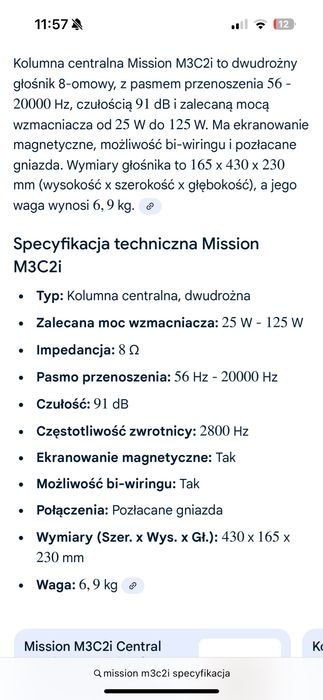 Głośnik centralny renomowanej brytyjskiej firmy MISSION model m3c2i