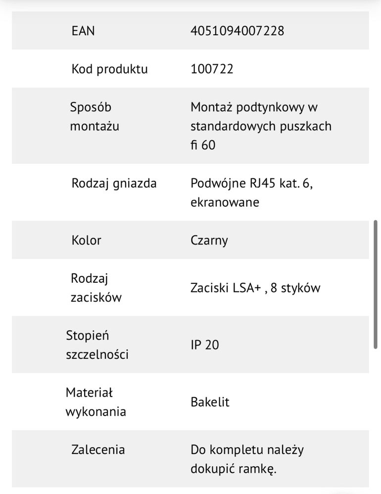 Gniazdo RJ45 6e THPG bakelit czarny