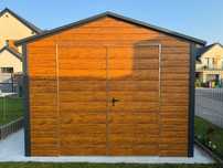 Garaż blaszany/schowek ogrodowy, 3x4m dwuspadowy, złoty dąb + grafit