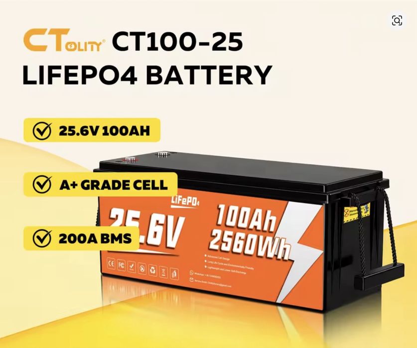 Акумулятор CTOLITY CT100-25 25.6V 24V 100Ah 2560Wh LiFePO4 наявність