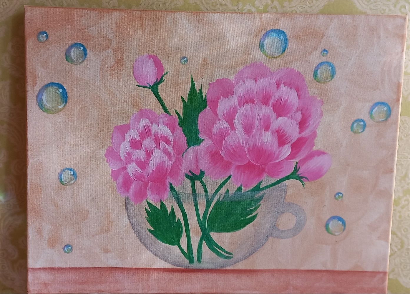 Картина авторська робота акріл 35×44.5 холст на подарунок квіти піони