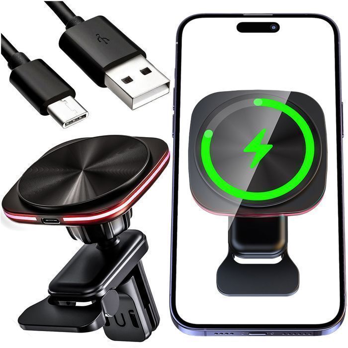 Uchwyt samochodowy na kratkę z ładowarką Mag Safe 15w do iPhone LED PD