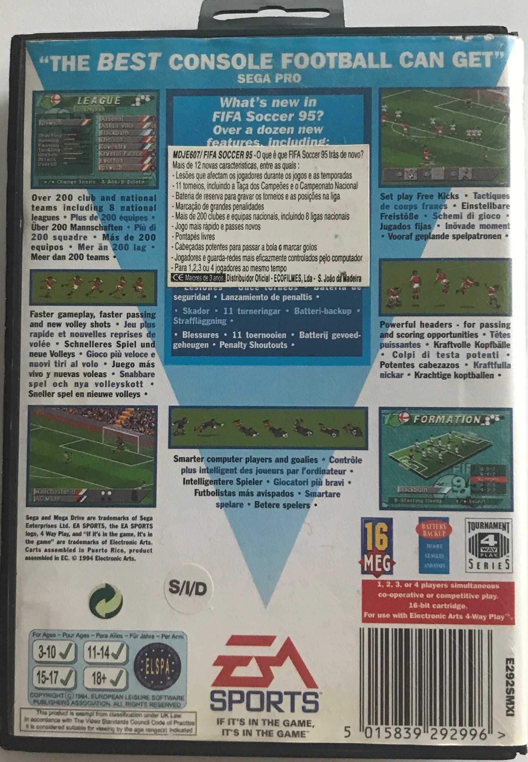 Jogo SEGA MEGADRIVE "FIFA 95 Soccer" Original e Completo / 1994