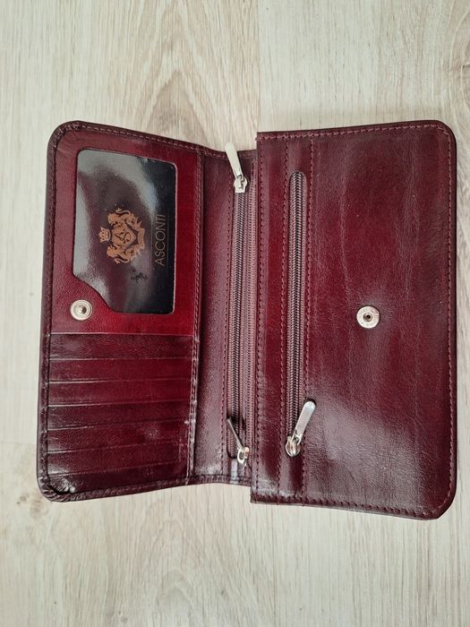 Bordowy portfel naturalna skóra