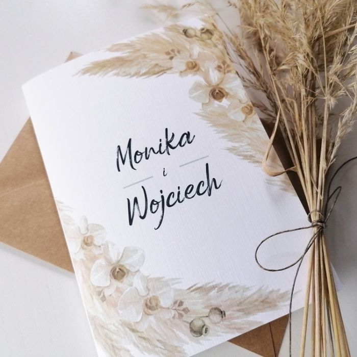 Zaproszenia na ślub BOHO rustykalne - trawa pampasowa