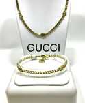 Złoty, Męski łańcuszek i bransoleta GUCCI•bita próba 585•pozłacana 14K