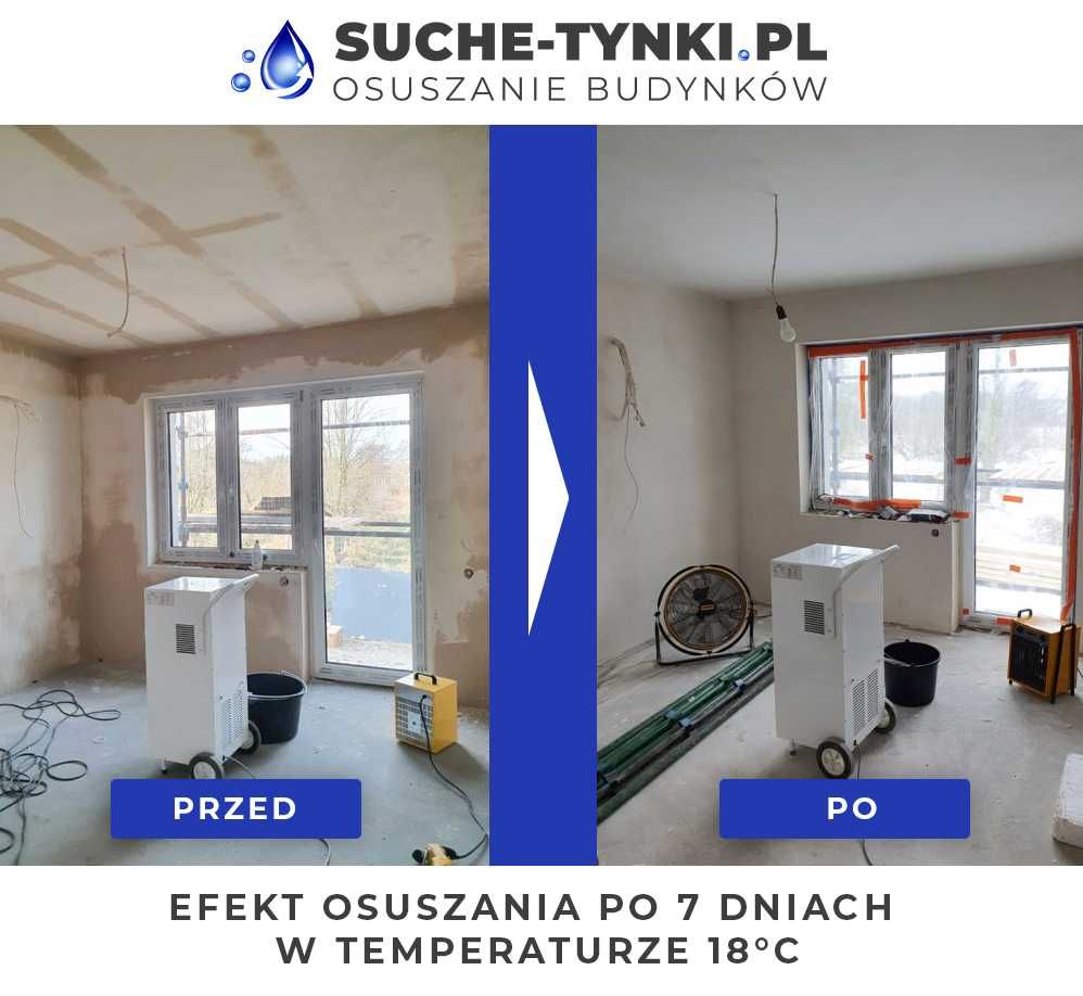 Osuszanie budynków. Wynajem osuszaczy, nagrzewnic, wentylatorów