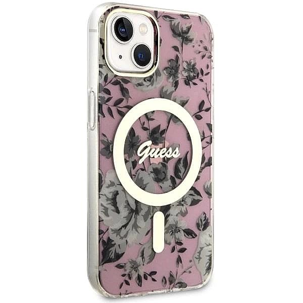 Etui Guess Flower MagSafe na iPhone 14 - różowe