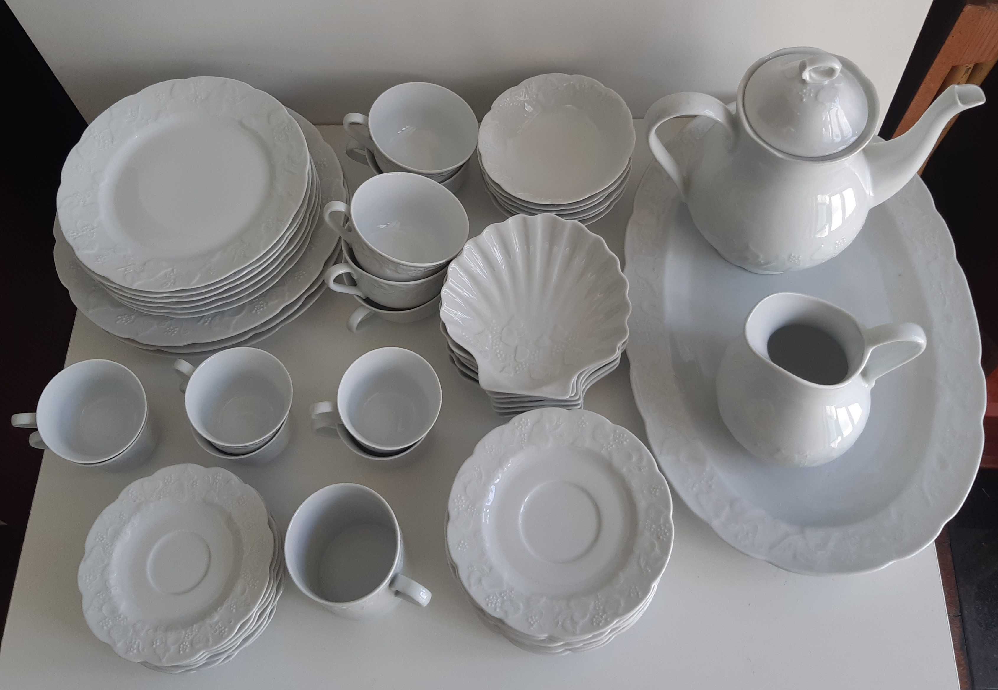 49 Peças Porcelana Lierre Sauvage CNP Serviço Branco Relevos Floridos