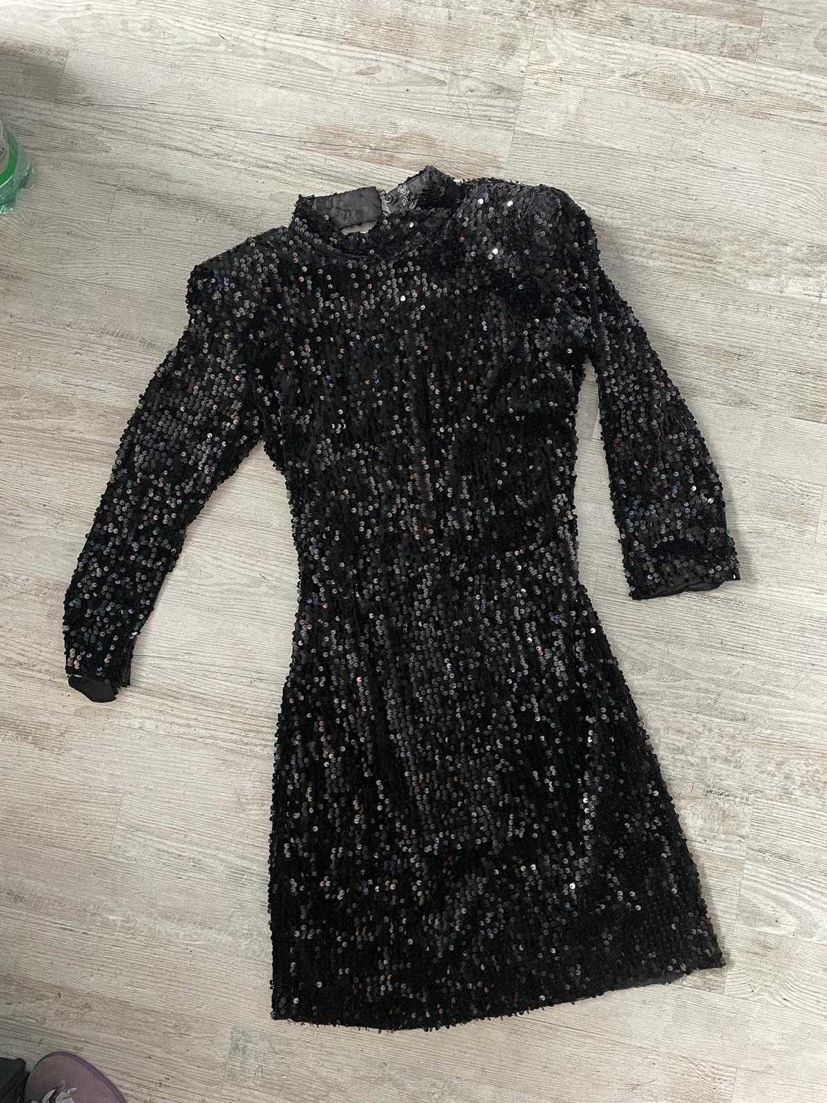sukienka cekinowa  czarna ZARA suknia wieczorowa