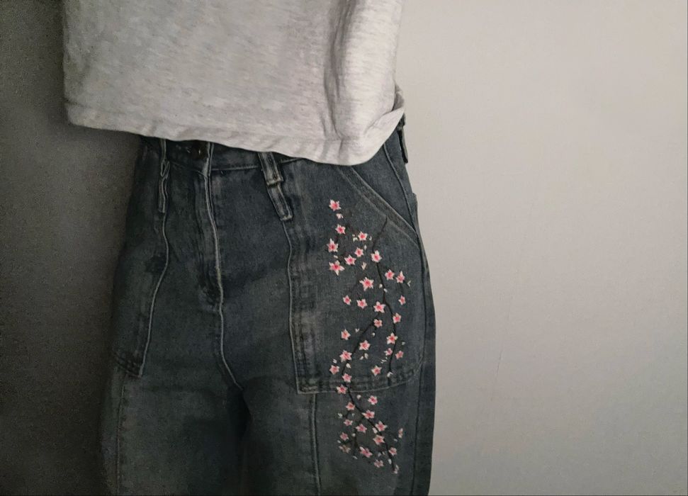 Джинси штани сакура вишивка Sakura квіти кастом y2k sk8