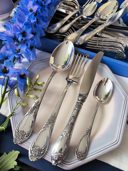 Мельхиор покрытие серебро столовые приборы Classic 6песон 24 прибора
