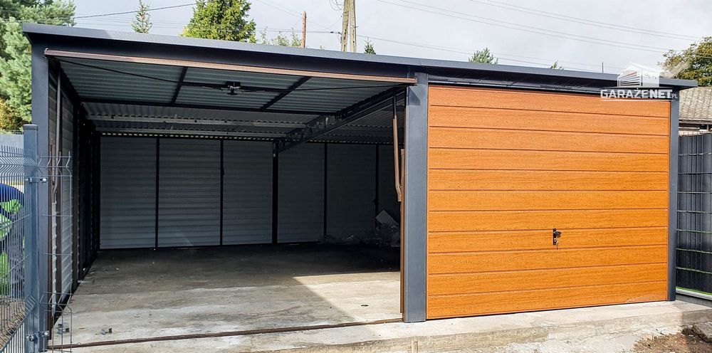 GARAŻ BLASZANY 6m x 6m 2x Brama Uchylna Złoty Dąb Antracyt 6x6 GB205
