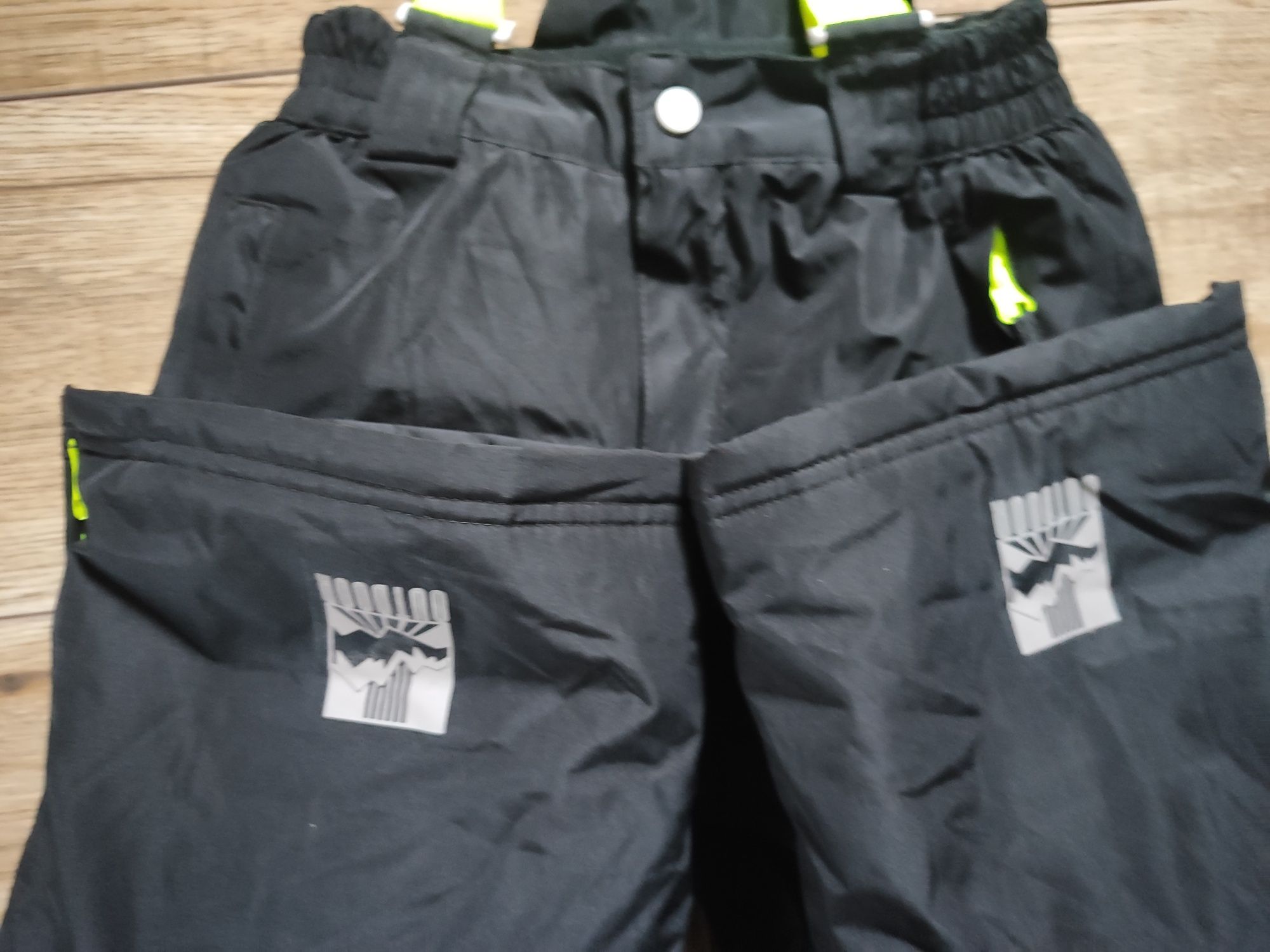 Spodnie zimowe ocieplane 116 unisex szelki czarne zima narciarskie