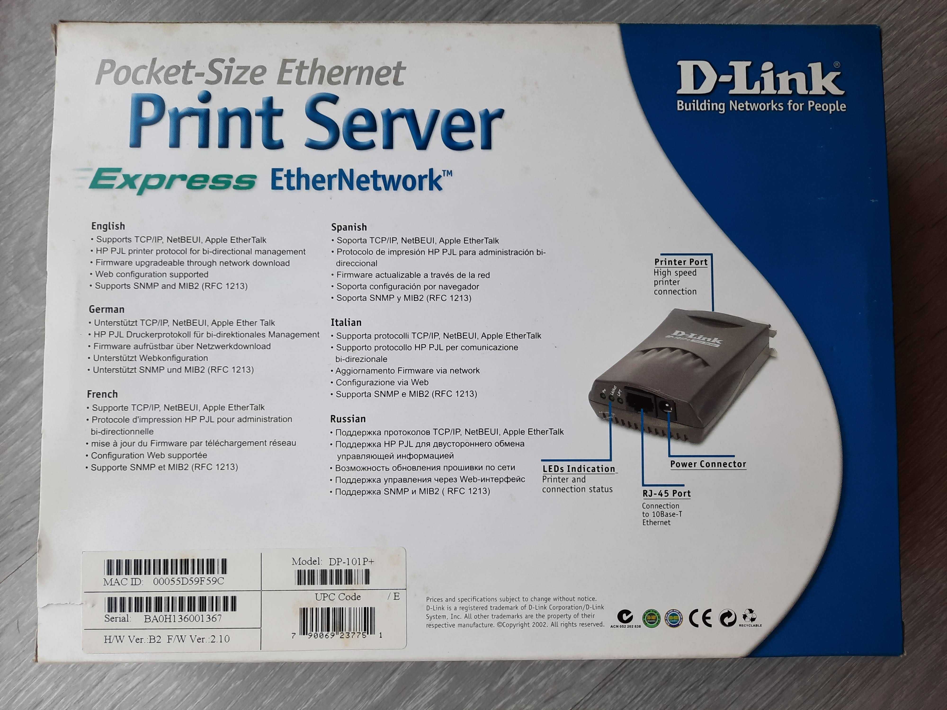Print Server D-Link DP-101P+ (RJ-45/Porta Paralela, Centronics) (Novo)