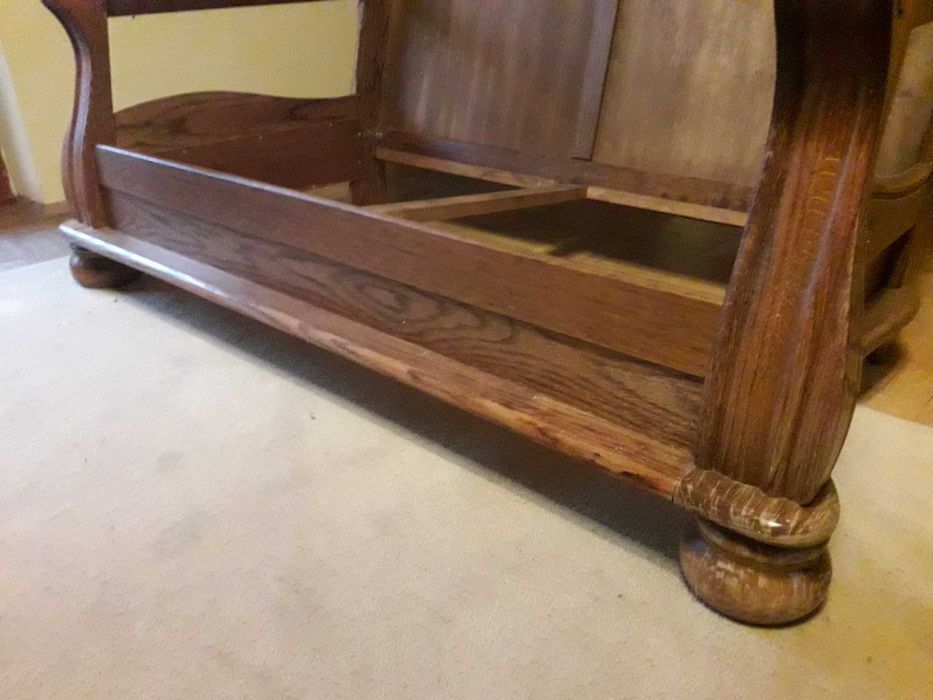 Komplet wypoczynkowy skórzany/ dębowy sofa z funkcją spania, fotel