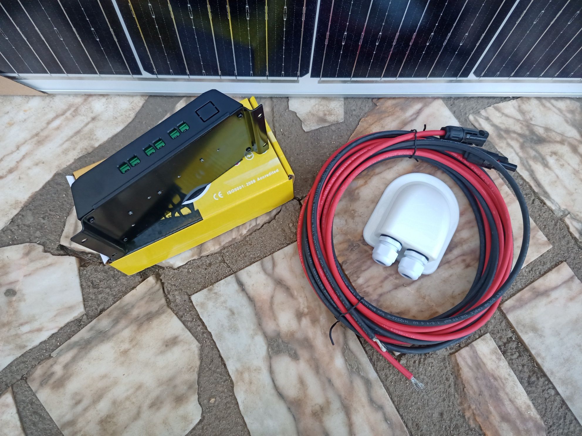 Kit solar 200w 12v+PWM 20A+10m cabo 6mm+passacabos