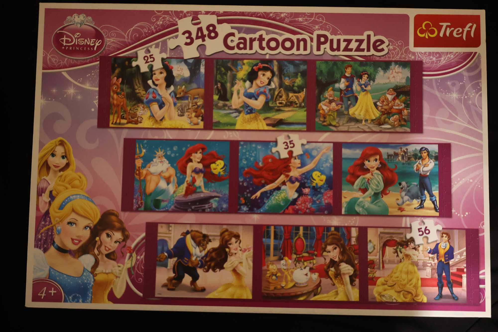 Puzzle TREFL Disney 348el 3 historie Śnieżka, Syrenka, Piękna i bestia