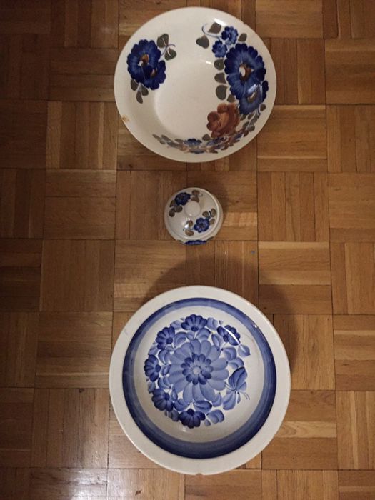 Fajans Włocławek 2 talerze i cukiernica