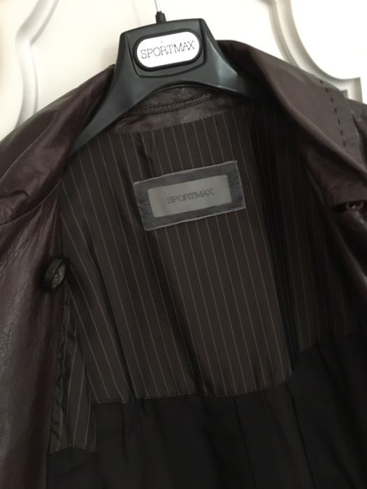 MAX MARA piękny bordowy płaszcz skórzany, trencz
