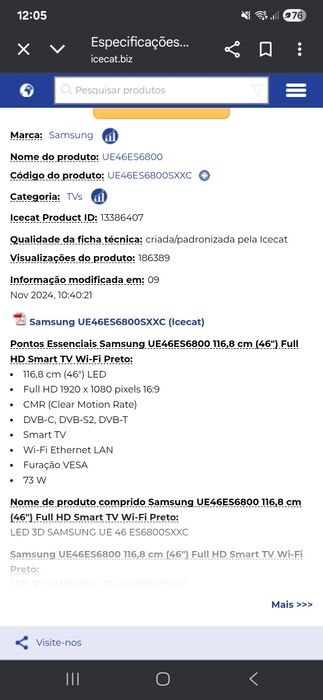 Televisao samsung led 116 cm