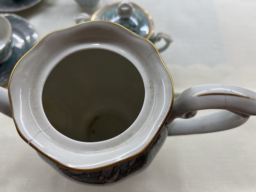 Zestaw kawowy porcelana Chodzież, marmurkowa, lata 70