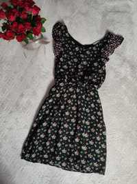 Czarna sukienka w drobne kwiatuszki XS
