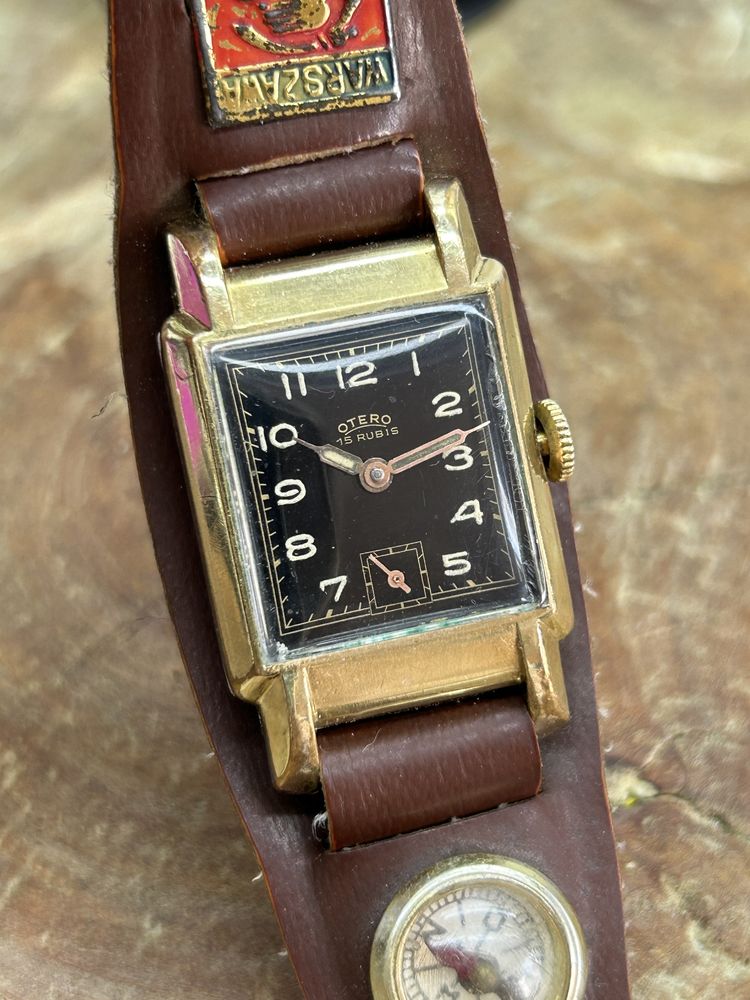Stary pozłacany zegarek Otero 15 rubis