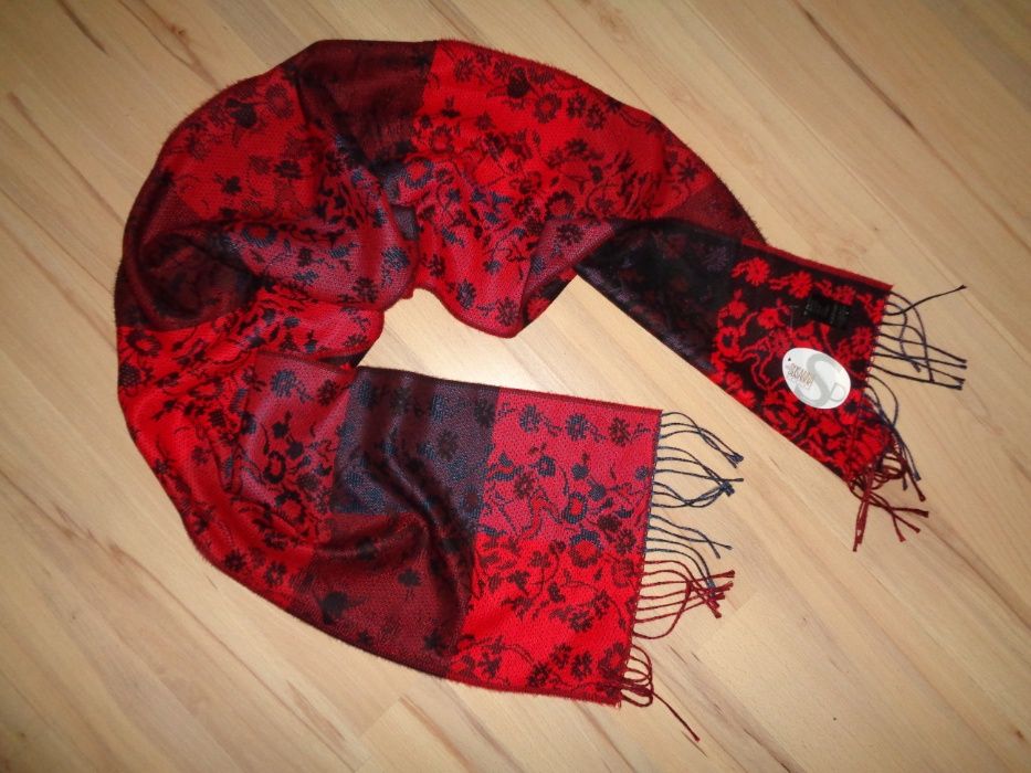 SUSANNA Design made in ITALY nowy czerwony elegancki szal szalik