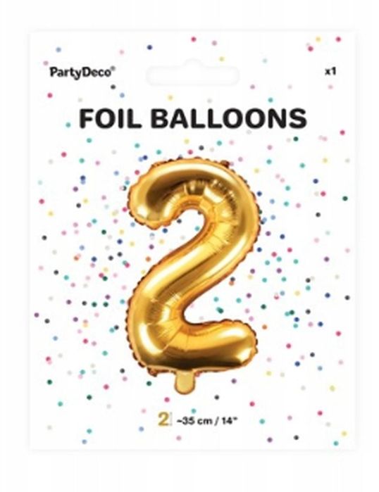 Balon foliowy cyfra 2 złoty 35 cm hel powietrze