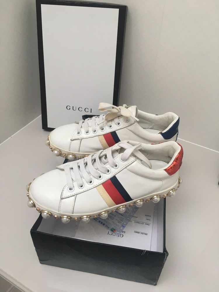 Oryginalne buty Gucci skorzane 37 biale trampki skora naturalna