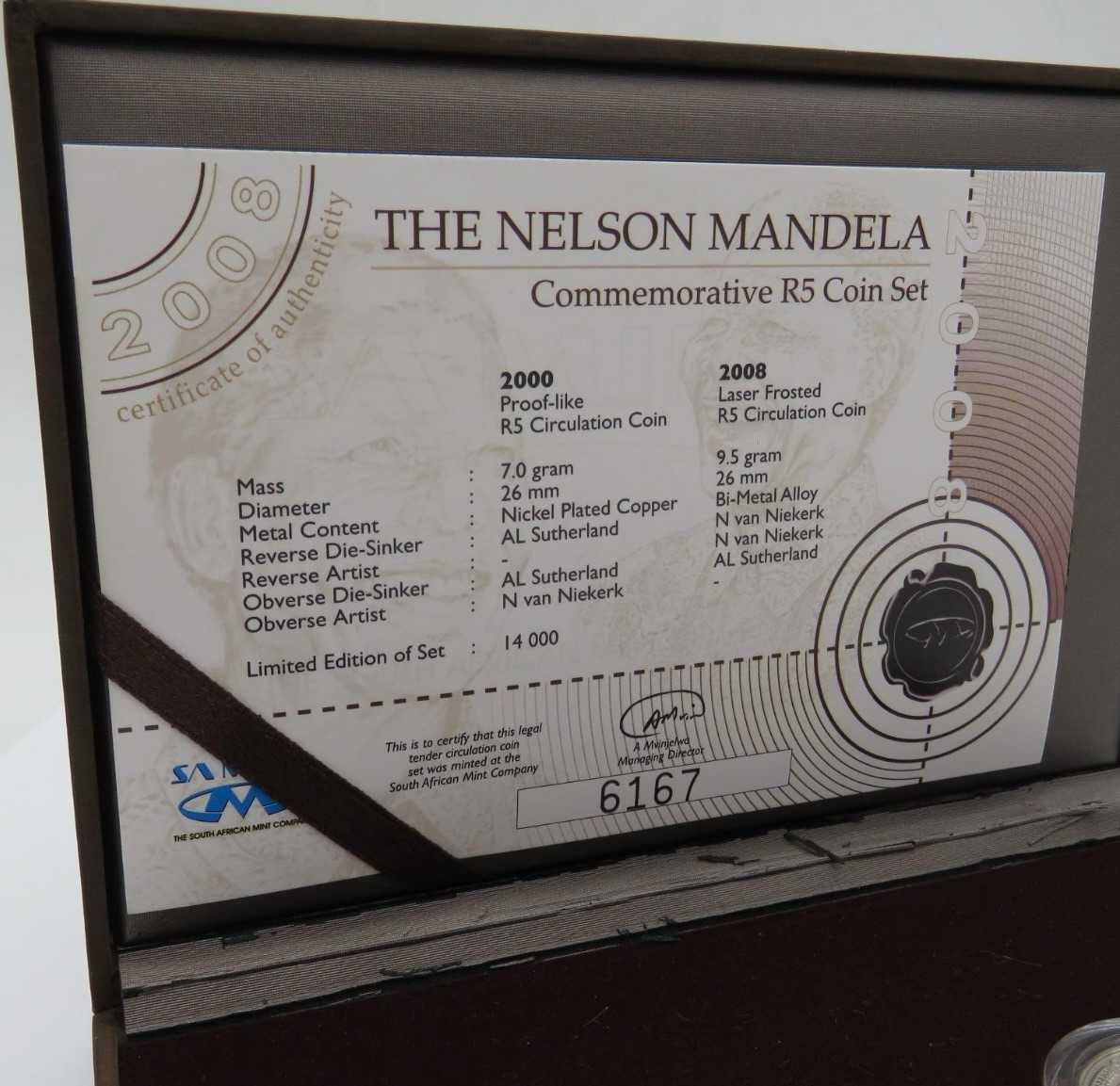Nelson Mandela Moeda R5 comemorativa com certificado