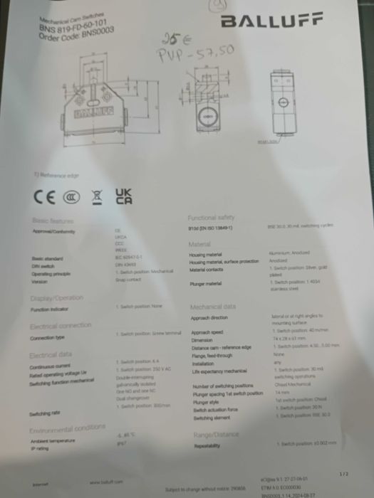 Fim de Curso de Alta Resistencia BALLUFF de 8 cm