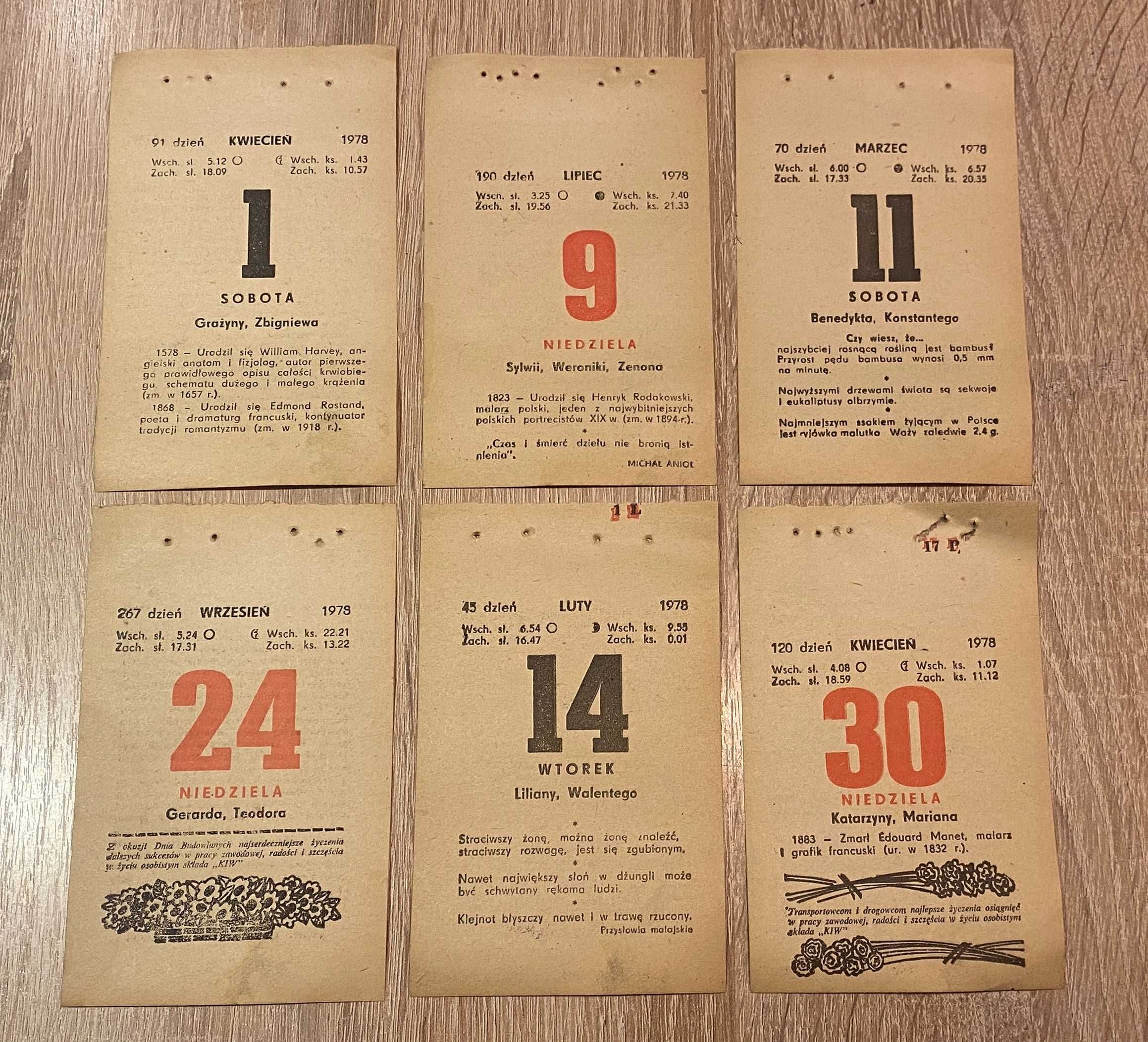 Oryginalna kartka z kalendarza zdzieraka 1978 r. Prezent Rocznica