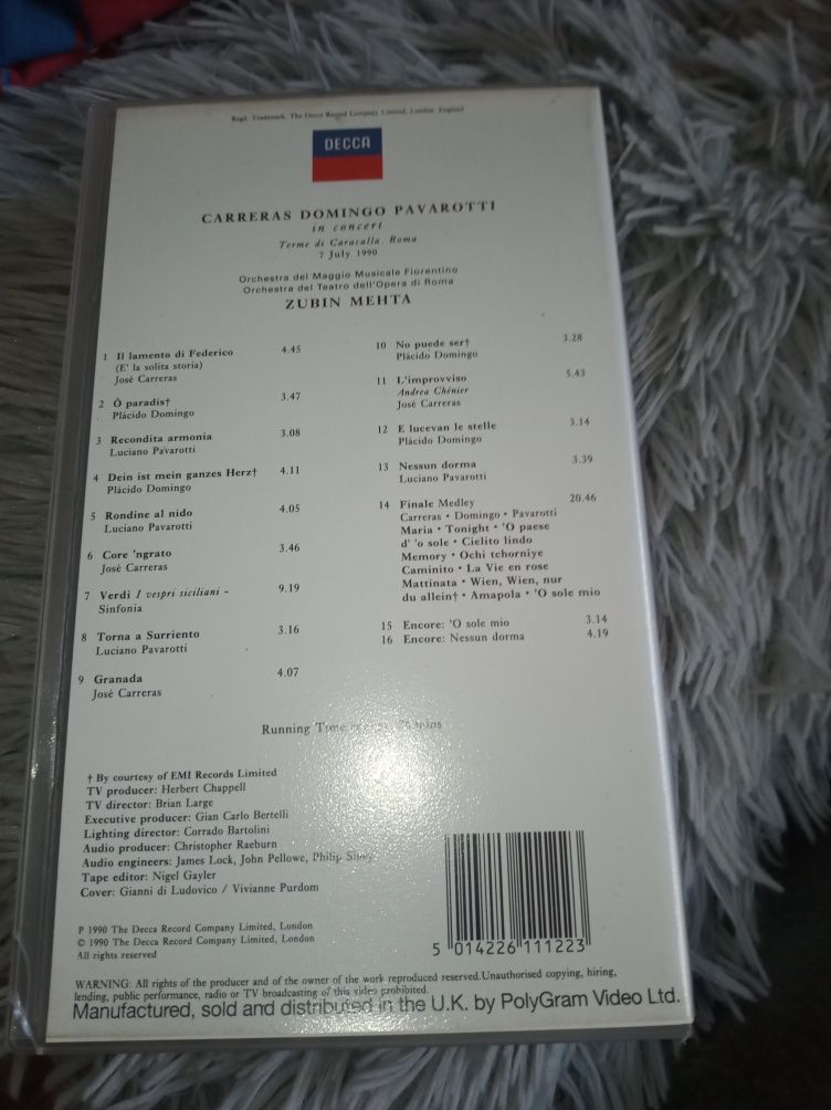 Kaseta VHS koncert Mehta -Carreras,Domingo , Pavarotti