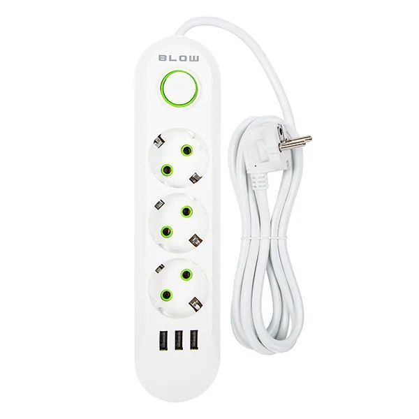 Listwa przedłużacz sieciowy BLOW 3 gniazda + 3x USB 2m biały 98-216#