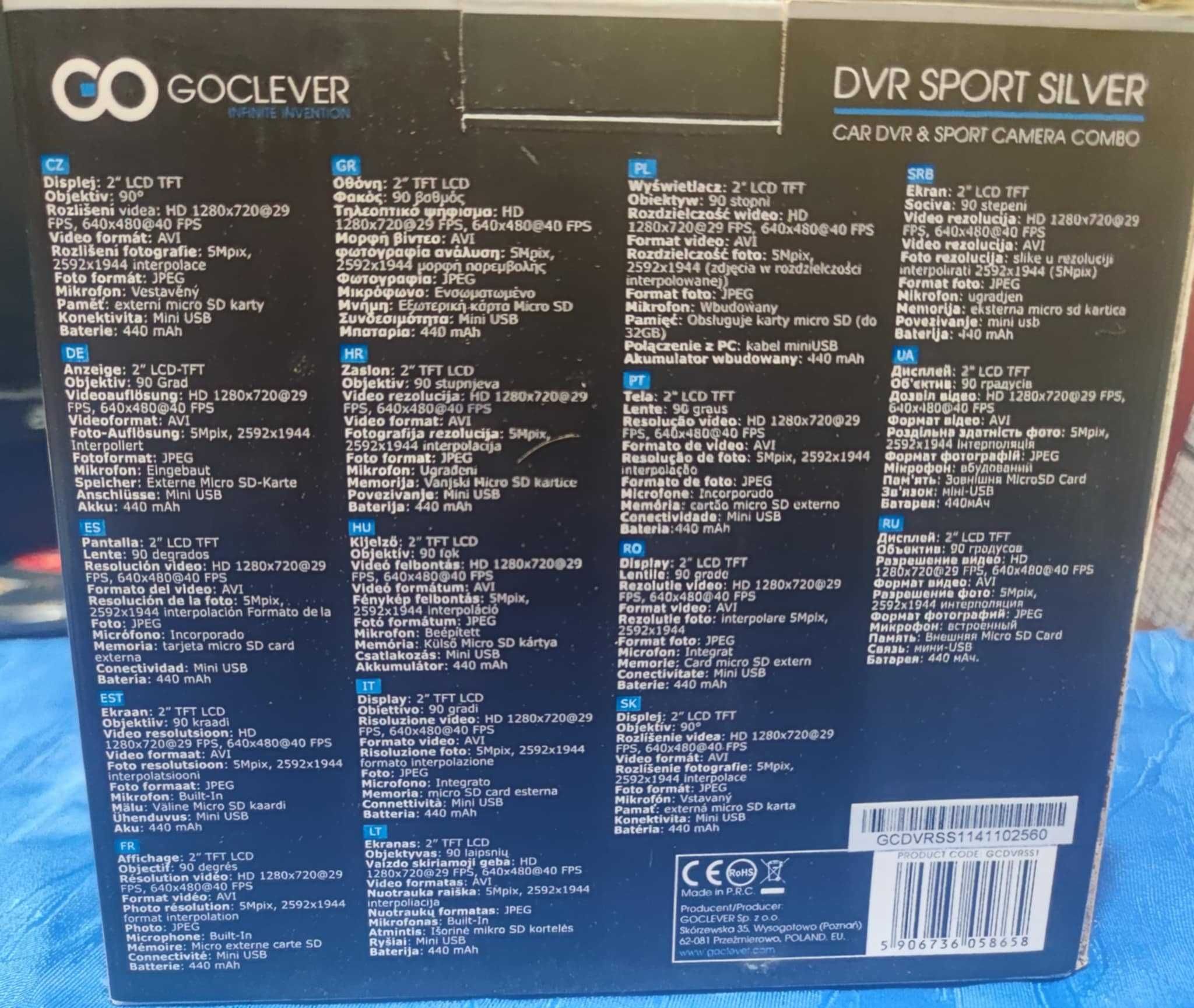 Kamera sportowa GOCLEVER DVR Sport Silver + WIDEOREJESTRATOR 2w1